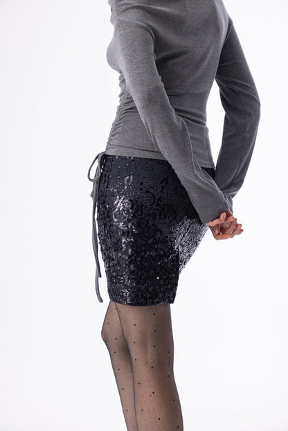 Sequin denim mini skirt