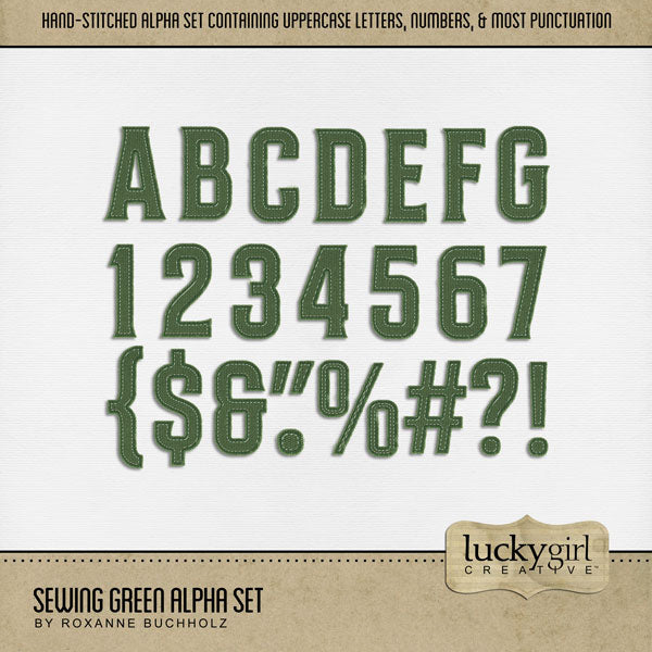 Whether you love to stitch or sew, this alpha set filled with alphabet letters, numbers, and most punctuation will help you document your favorite hobby or pastime - sewing, stitching, or crafting. Alpha Sets are the perfect was to create unique digital scrapbooking page titles! This alpha set consists of a full set of digital art uppercase alphabet letters A-Z, numbers 0-9, and most punctuation marks. This alpha set is available as individual embellishments only. This kit is NOT included in any bundle.