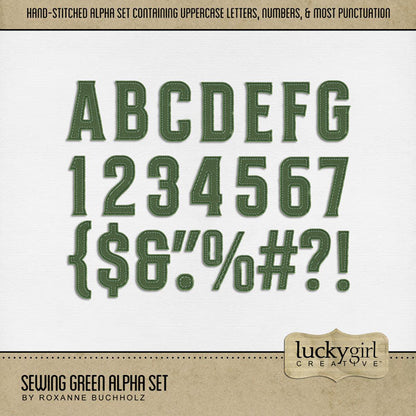Whether you love to stitch or sew, this alpha set filled with alphabet letters, numbers, and most punctuation will help you document your favorite hobby or pastime - sewing, stitching, or crafting. Alpha Sets are the perfect was to create unique digital scrapbooking page titles! This alpha set consists of a full set of digital art uppercase alphabet letters A-Z, numbers 0-9, and most punctuation marks. This alpha set is available as individual embellishments only. This kit is NOT included in any bundle.