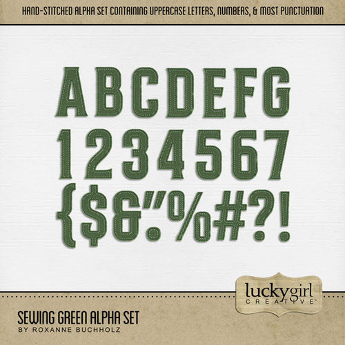 Whether you love to stitch or sew, this alpha set filled with alphabet letters, numbers, and most punctuation will help you document your favorite hobby or pastime - sewing, stitching, or crafting. Alpha Sets are the perfect was to create unique digital scrapbooking page titles! This alpha set consists of a full set of digital art uppercase alphabet letters A-Z, numbers 0-9, and most punctuation marks. This alpha set is available as individual embellishments only. This kit is NOT included in any bundle.