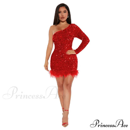 Sexy Luxury High Trendy Waist Short Dress Red / S