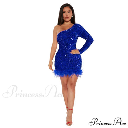 Sexy Luxury High Trendy Waist Short Dress Blue / S