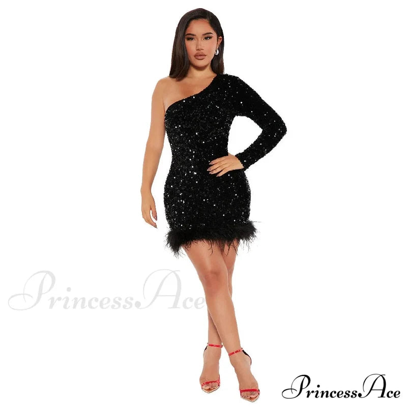 Sexy Luxury High Trendy Waist Short Dress Black 2 / S