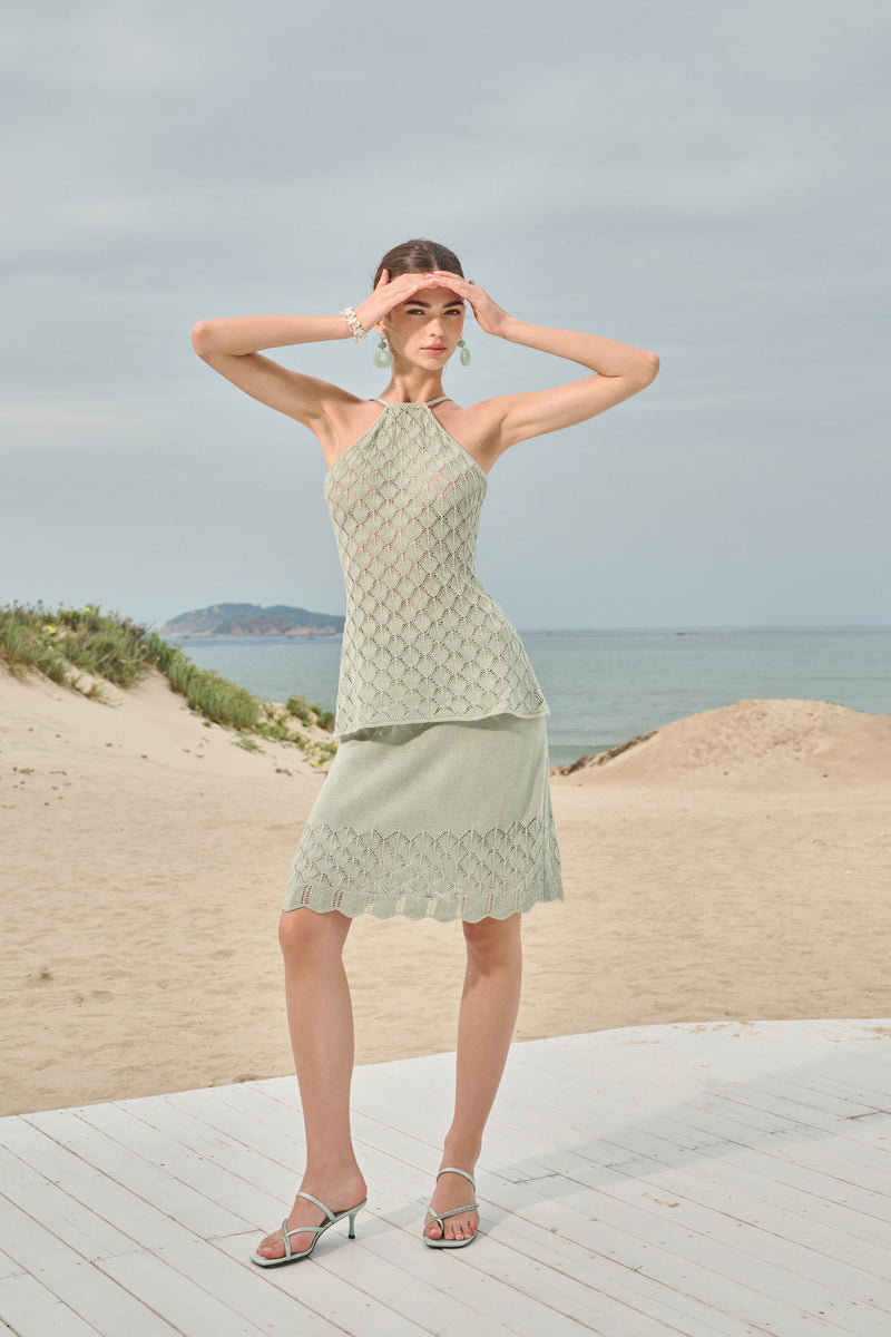 Shell stitch knit set