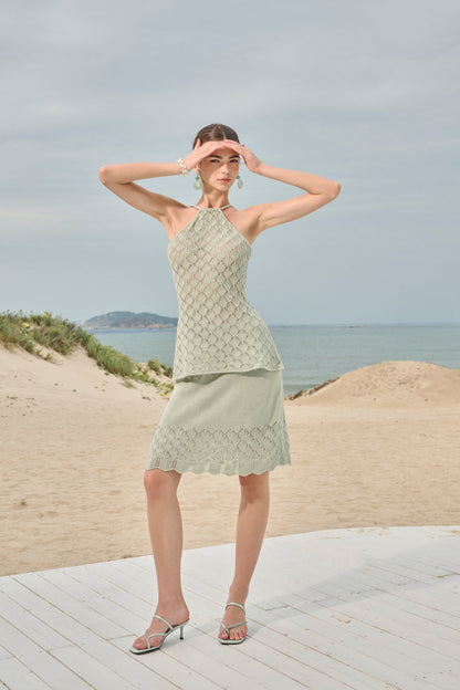 Shell stitch knit set