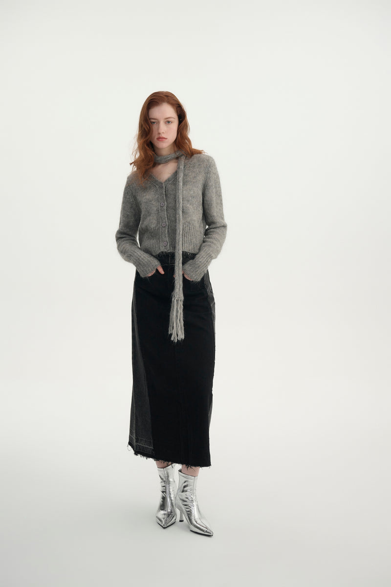 Short cardigan with scarf