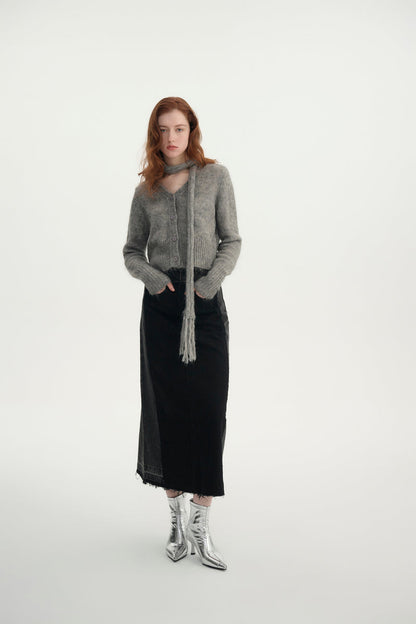 Short cardigan with scarf