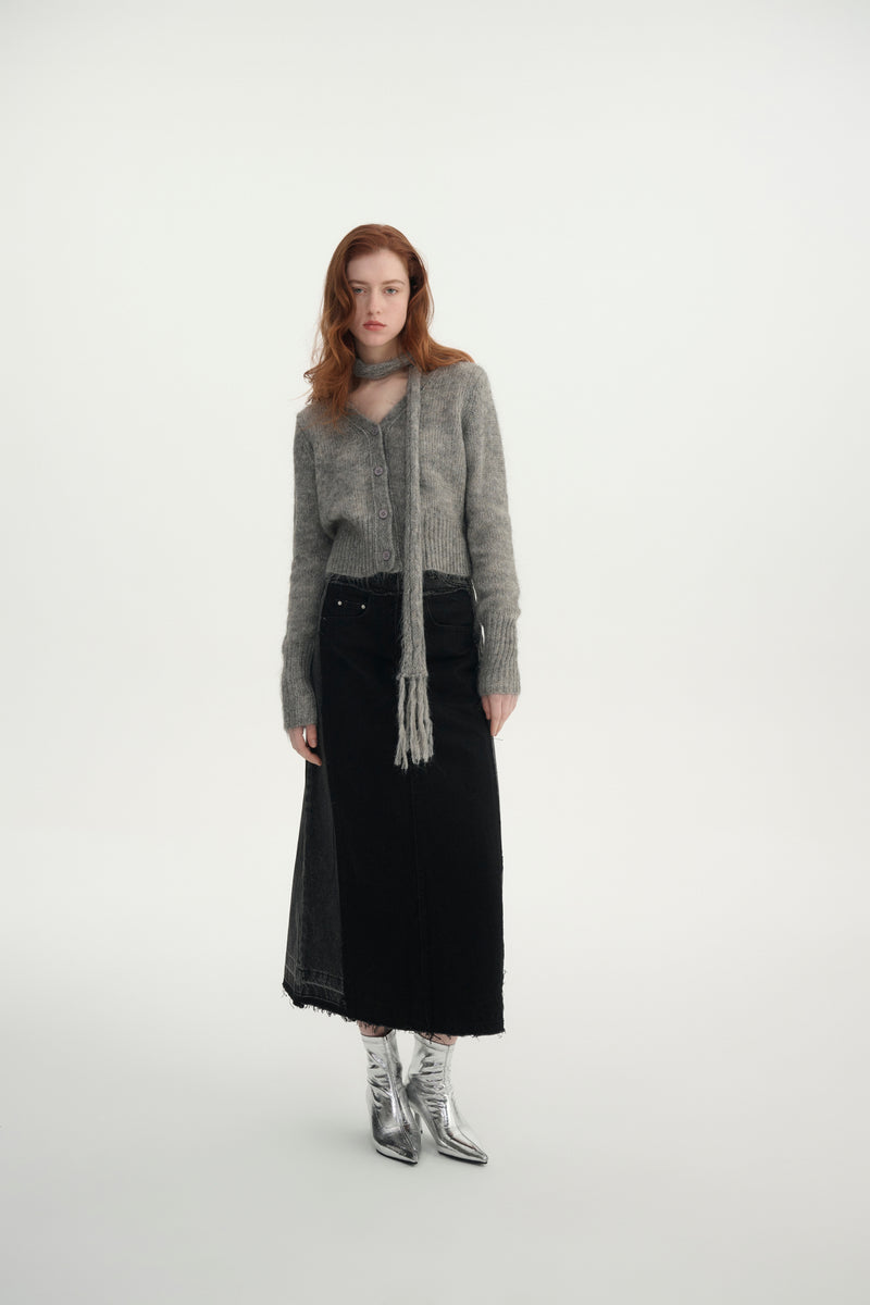 Short cardigan with scarf
