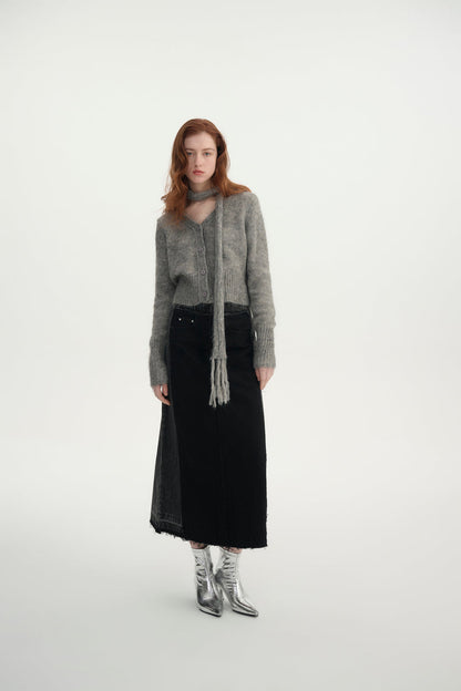 Short cardigan with scarf