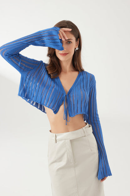 Shredded knit cropped cardigan
