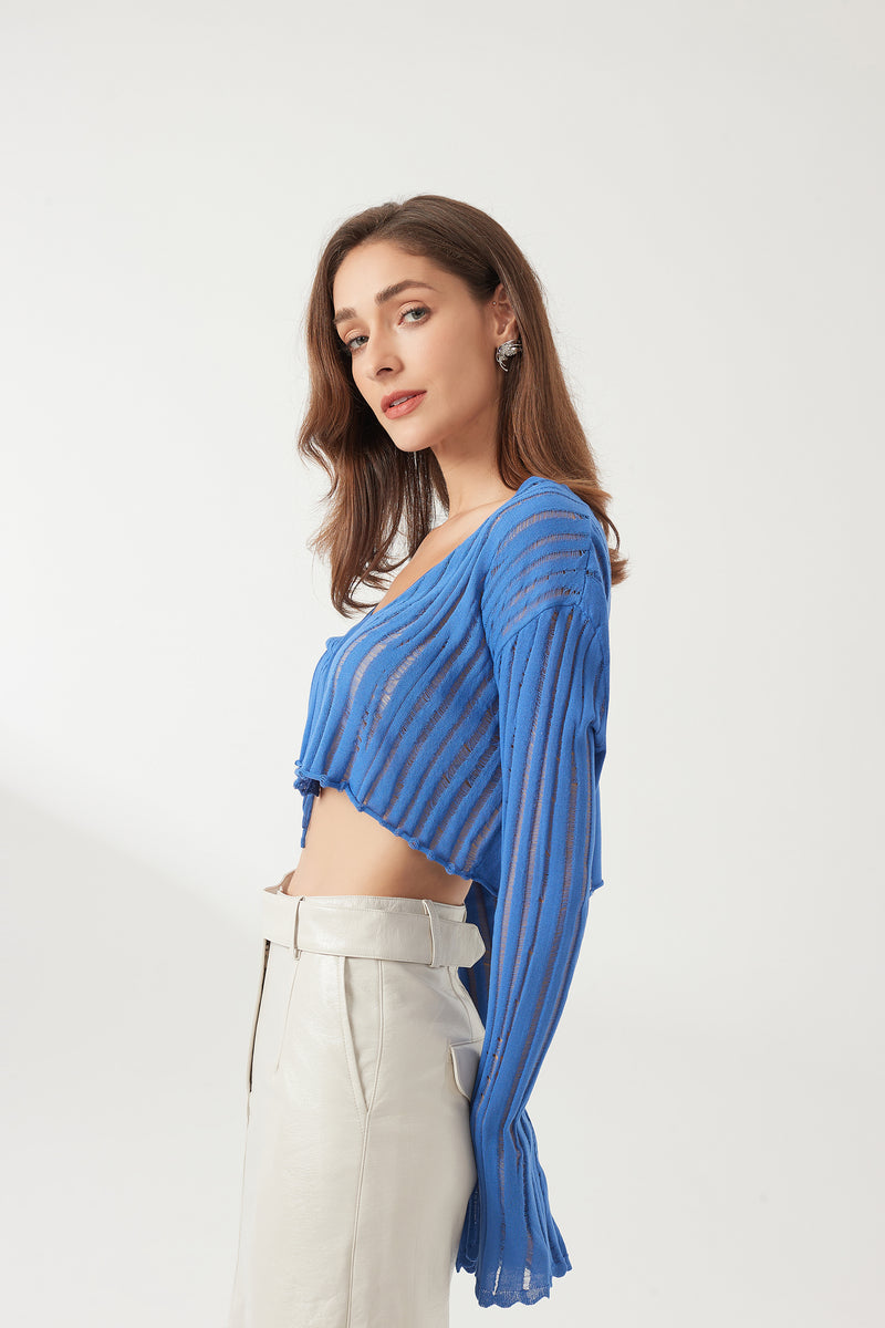 Shredded knit cropped cardigan
