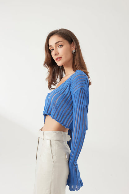 Shredded knit cropped cardigan
