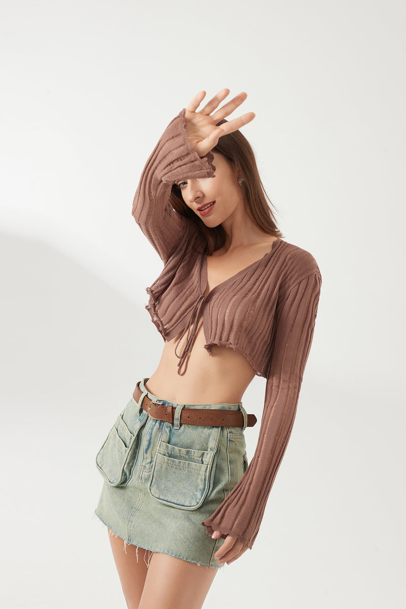 Shredded knit cropped cardigan