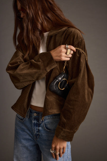 Additional view of the Sienna Brown Vegan Suede Jacket from a different perspective.