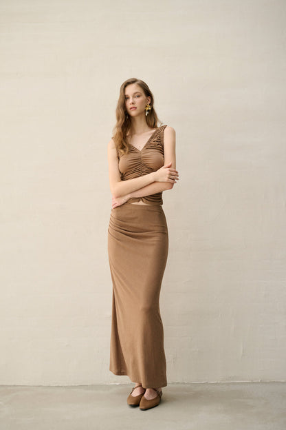 Sleeveless ruched knit set