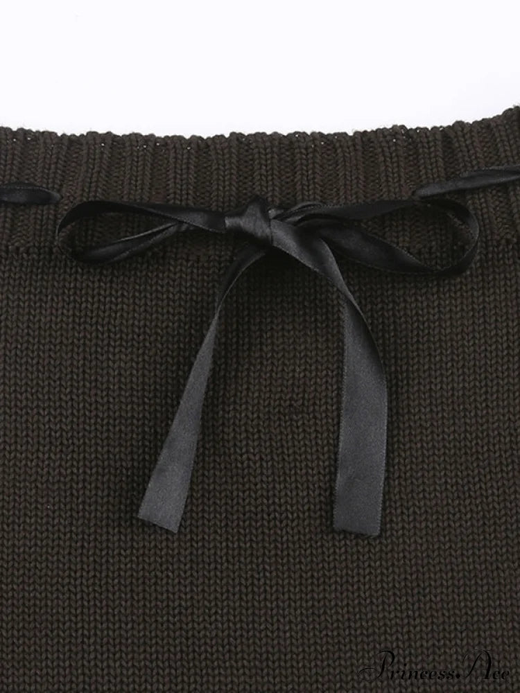 Slim Fit Frayed Hem Brown Mini Skirt