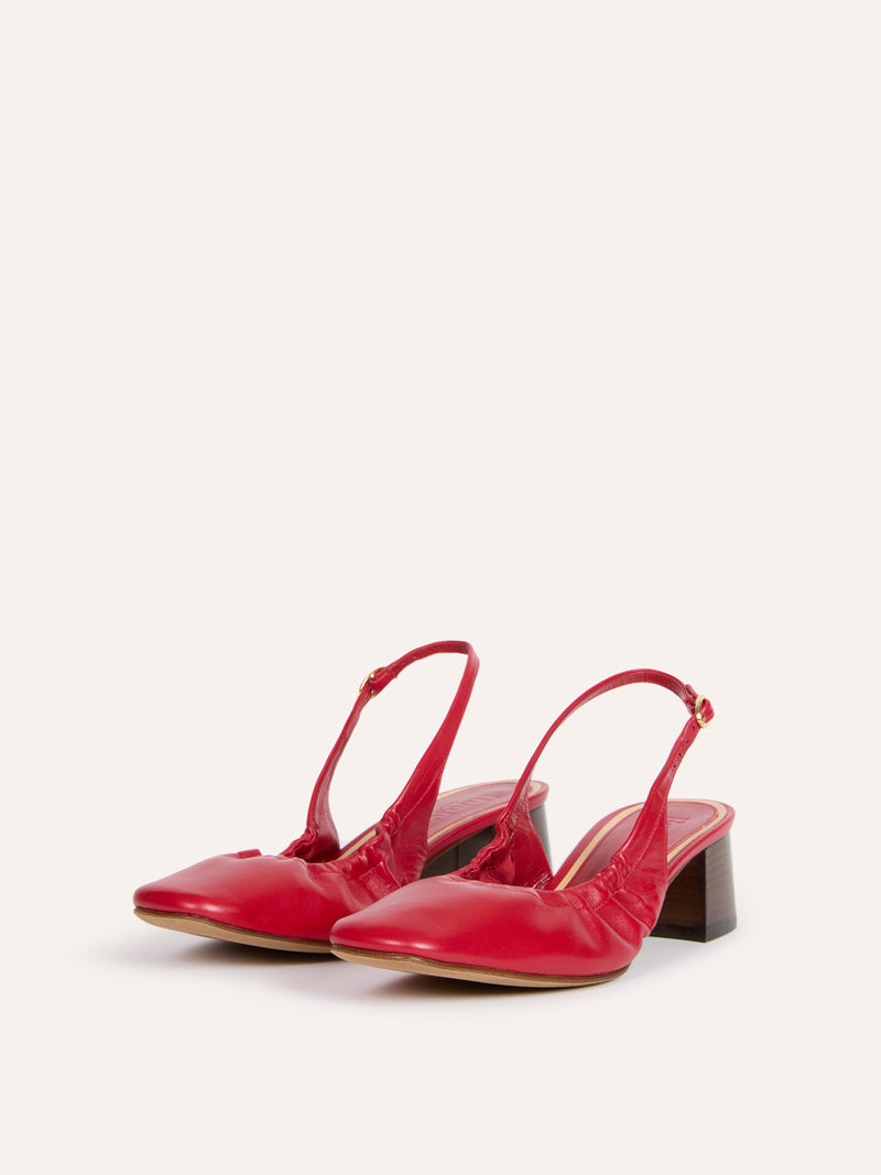 CATALANE red slingback pumps, side view by Rouje