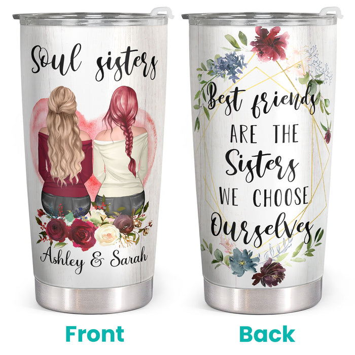 Soul Sisters - Personalized Custom Tumbler - Floral Christmas Birthday Gift For Sister