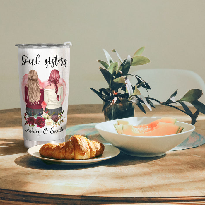 Soul Sisters - Personalized Custom Tumbler - Floral Christmas Birthday Gift For Sister