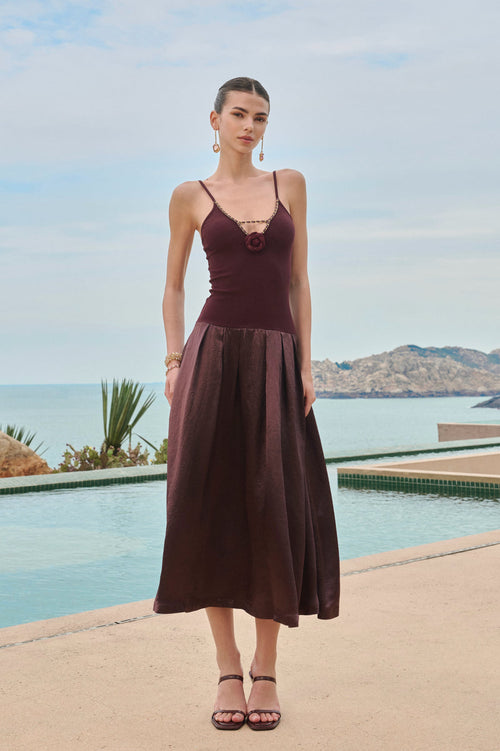 Spaghetti strap rosette dress