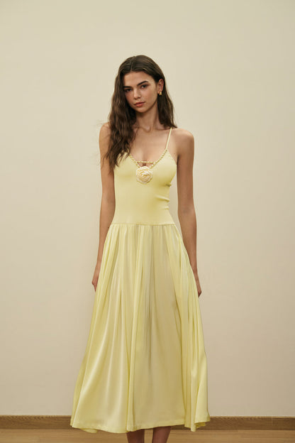 Spaghetti strap rosette dress
