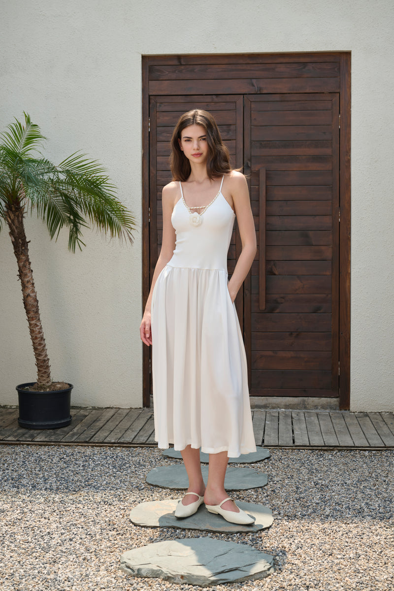 Spaghetti strap rosette dress