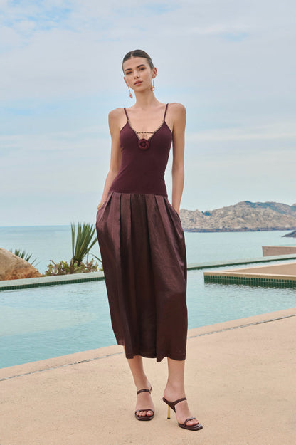 Spaghetti strap rosette dress