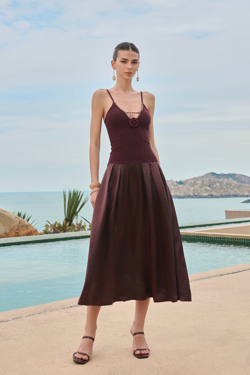 Spaghetti strap rosette dress