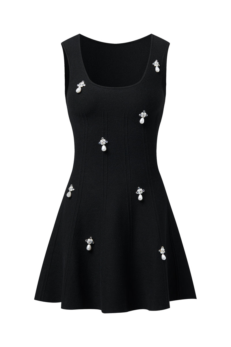 Square neck pearl knit dress