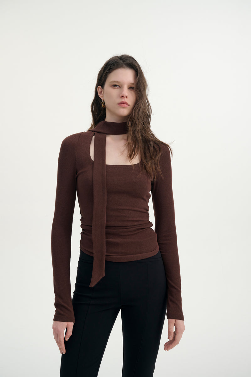 Square neck top with scarf