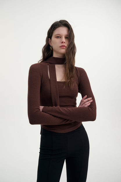 Square neck top with scarf