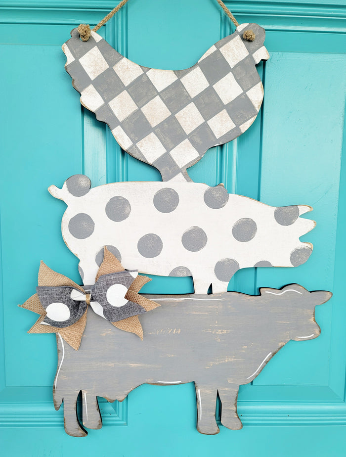 Stacked Cow, Pig & Chicken Door Hanger