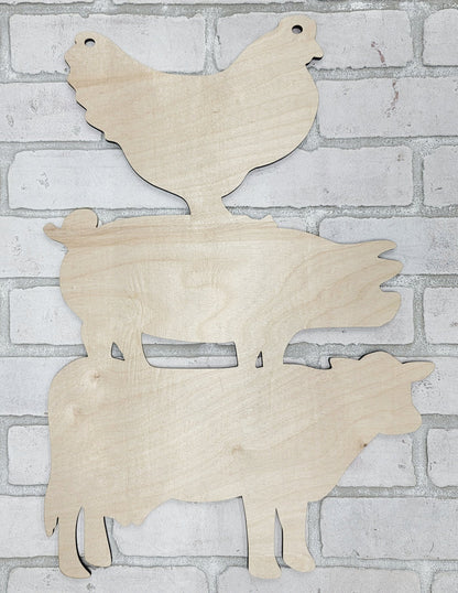 Stacked Cow, Pig & Chicken Door Hanger