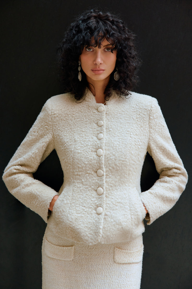 Stand collar wool blend jacket