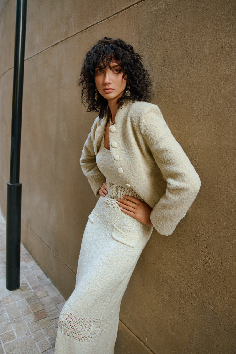 Stand collar wool blend jacket
