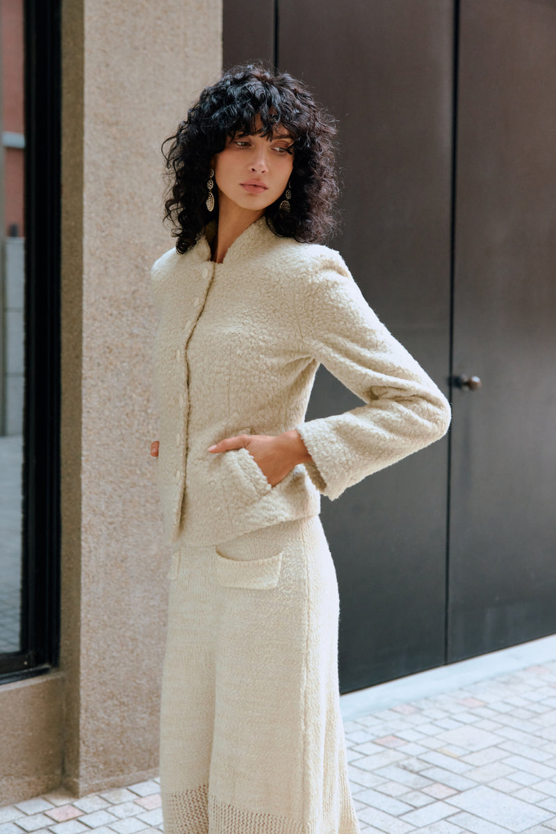 Stand collar wool blend jacket