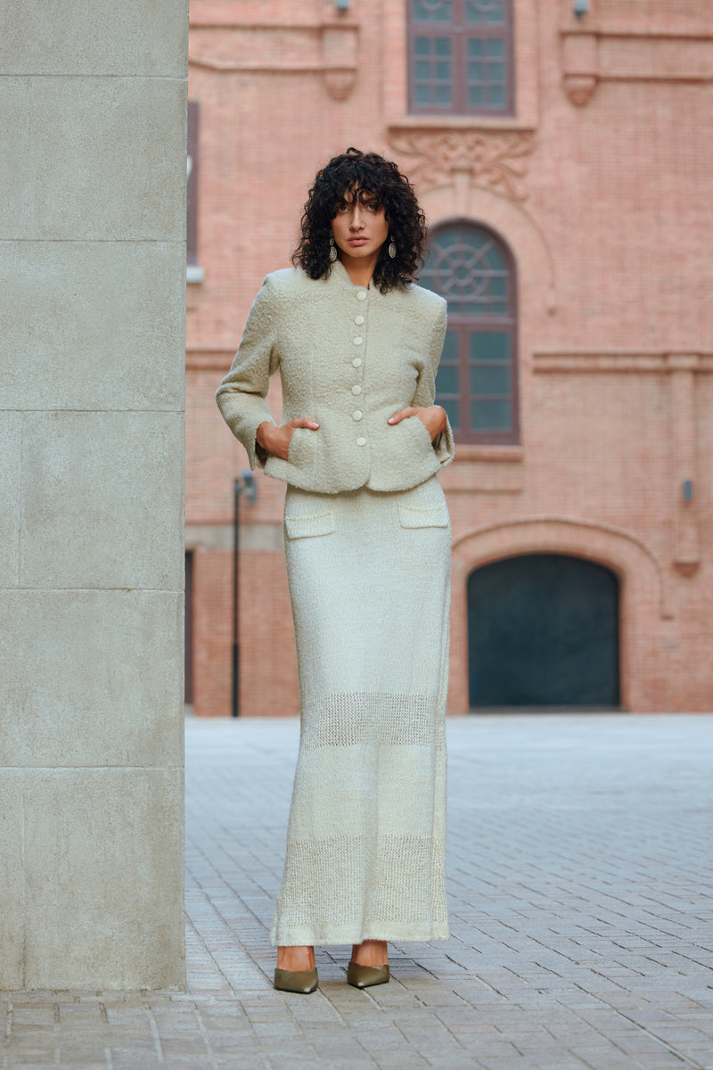 Stand collar wool blend jacket