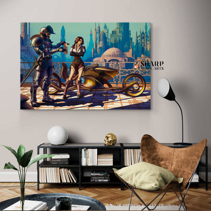 Steampunk Motorcycle Wall Art Canvas