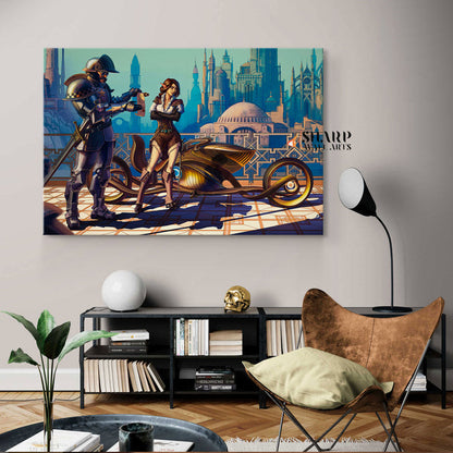Steampunk Motorcycle Wall Art Canvas
