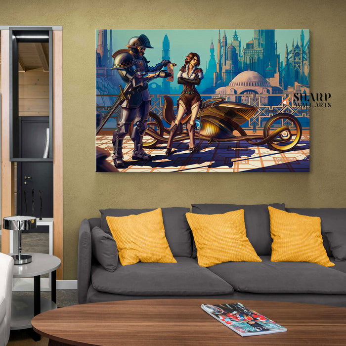 Steampunk Motorcycle Wall Art Canvas