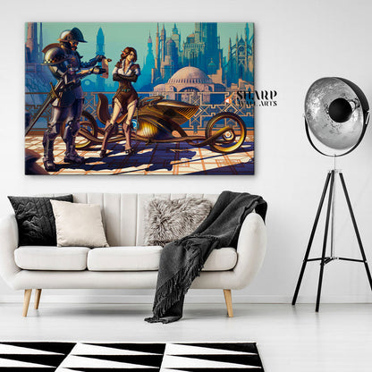 Steampunk Motorcycle Wall Art Canvas