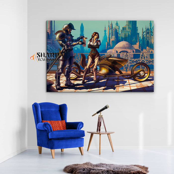 Steampunk Motorcycle Wall Art Canvas