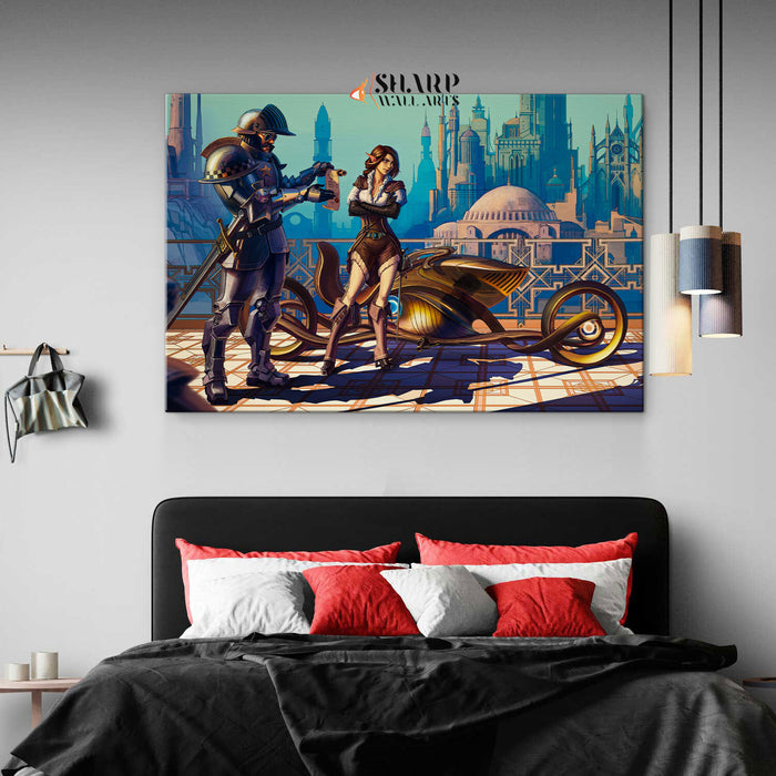 Steampunk Motorcycle Wall Art Canvas