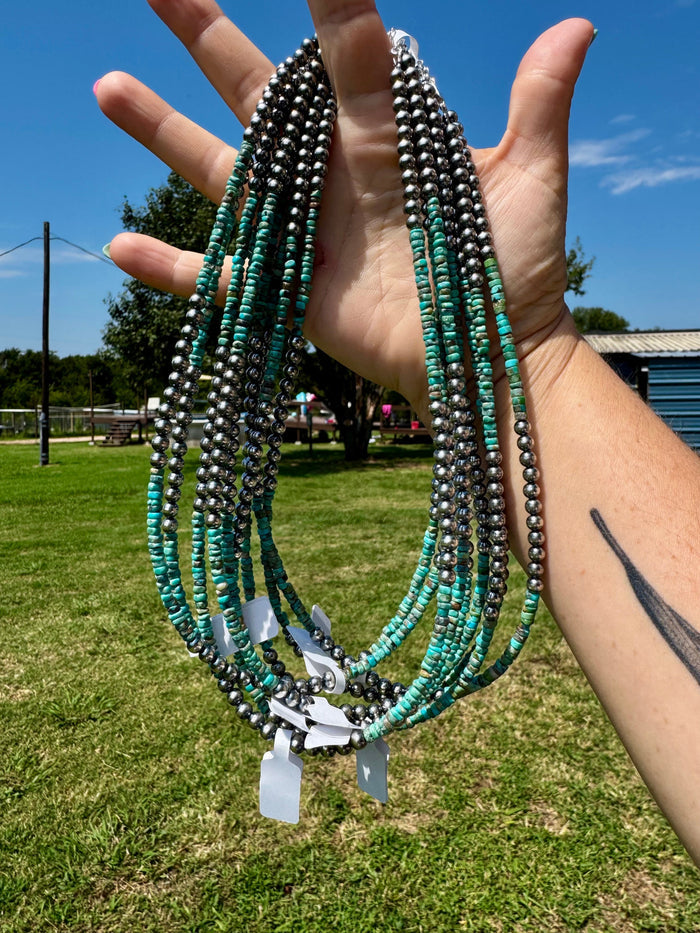 Sterling Silver Pearl & Heishi Turquoise Necklace – 19"