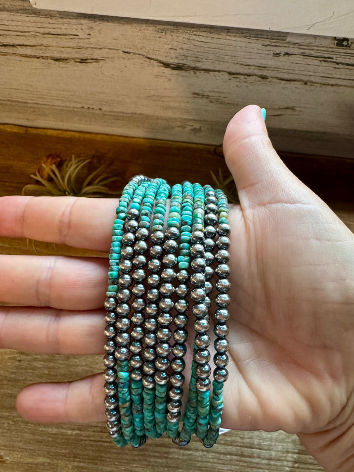 Sterling Silver Pearl & Heishi Turquoise Necklace – 19"