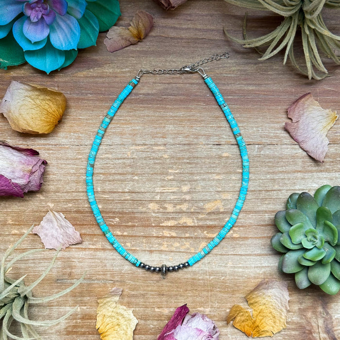 Sterling Silver Pearls and Variscite turquoise Choker - 14 inches