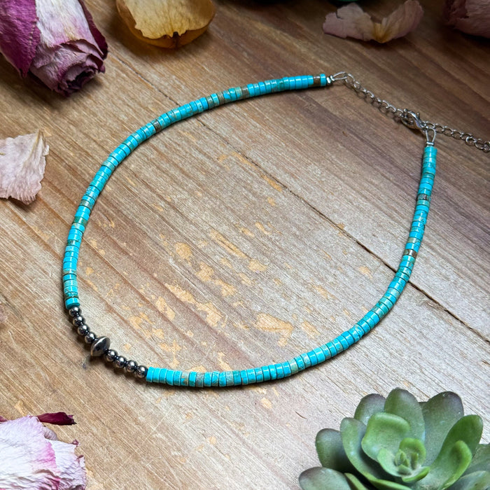 Sterling Silver Pearls and Variscite turquoise Choker - 14 inches