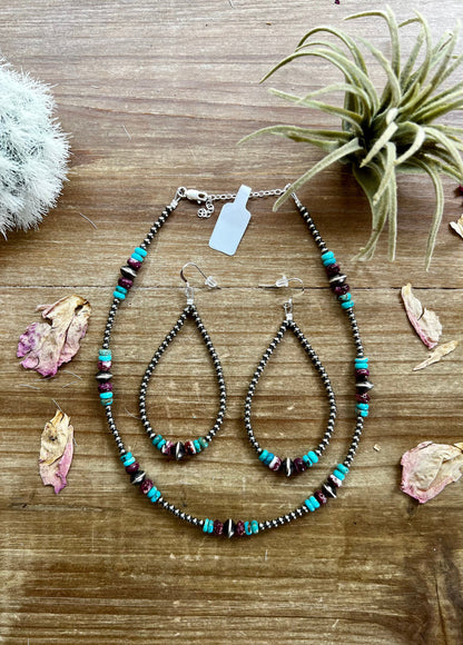 Sterling Silver Pearls choker with real turquoise and purple spiny oyster