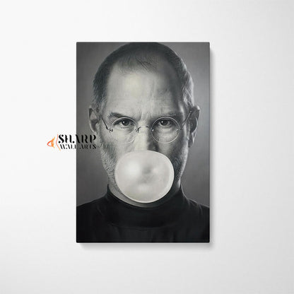 Steve Jobs With Bubble Gum Wall Art Canvas