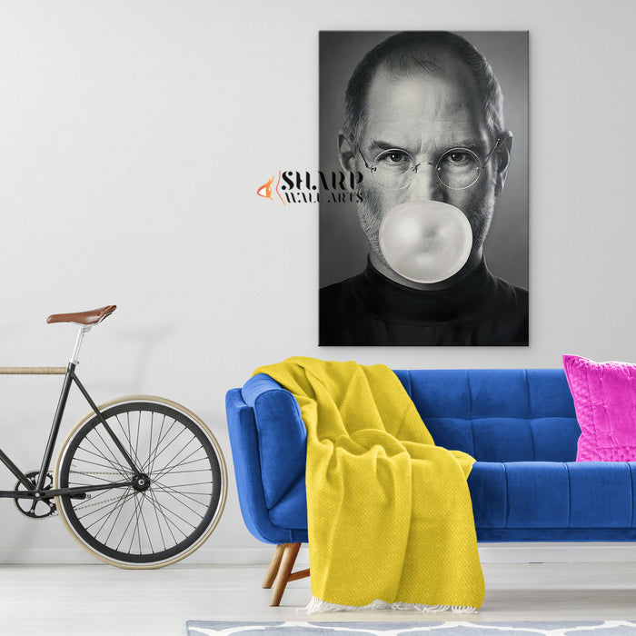 Steve Jobs With Bubble Gum Wall Art Canvas